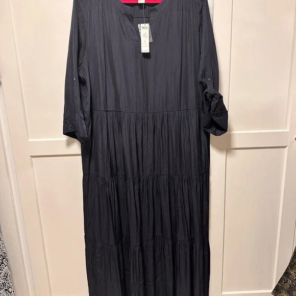 Chico's Navy Tiered Maxi Dress with Roll-Tab Sleeves sea island sz 4 -20/22 - Picture 5 of 8